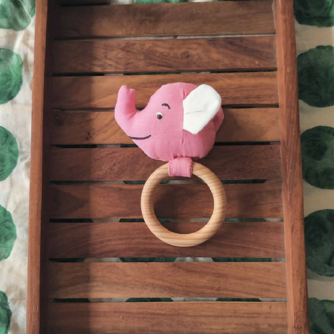 Elephant (Rattle + Teether) Wooden Toy (Pack of 1)