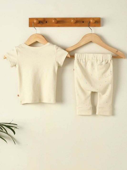 Cream Organic Cotton T-shirt and Pant Set for Baby