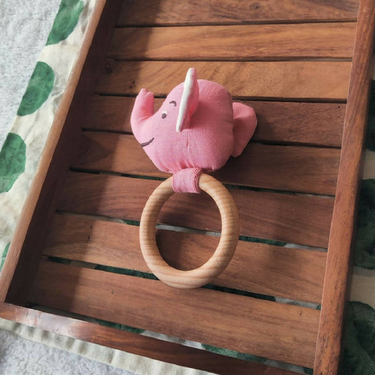 Elephant (Rattle + Teether) Wooden Toy (Pack of 1)