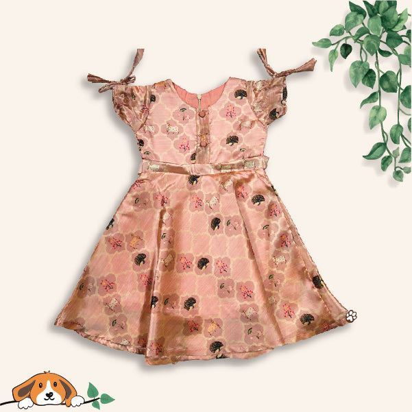 Peach Geometric Ethnic Printed Frock for Little Girls