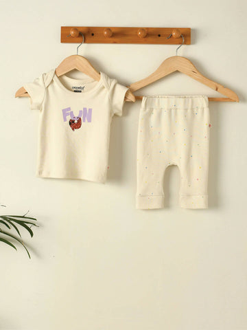 Cream Organic Cotton T-shirt and Pant Set for Baby